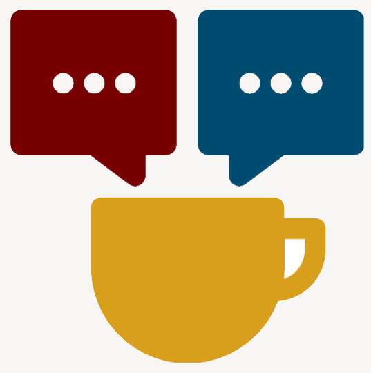 image of a coffee cup with conversation bubble over it