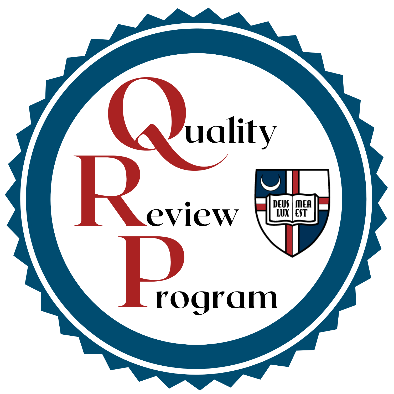 Emblem in CUA colors saying Quality Review Program