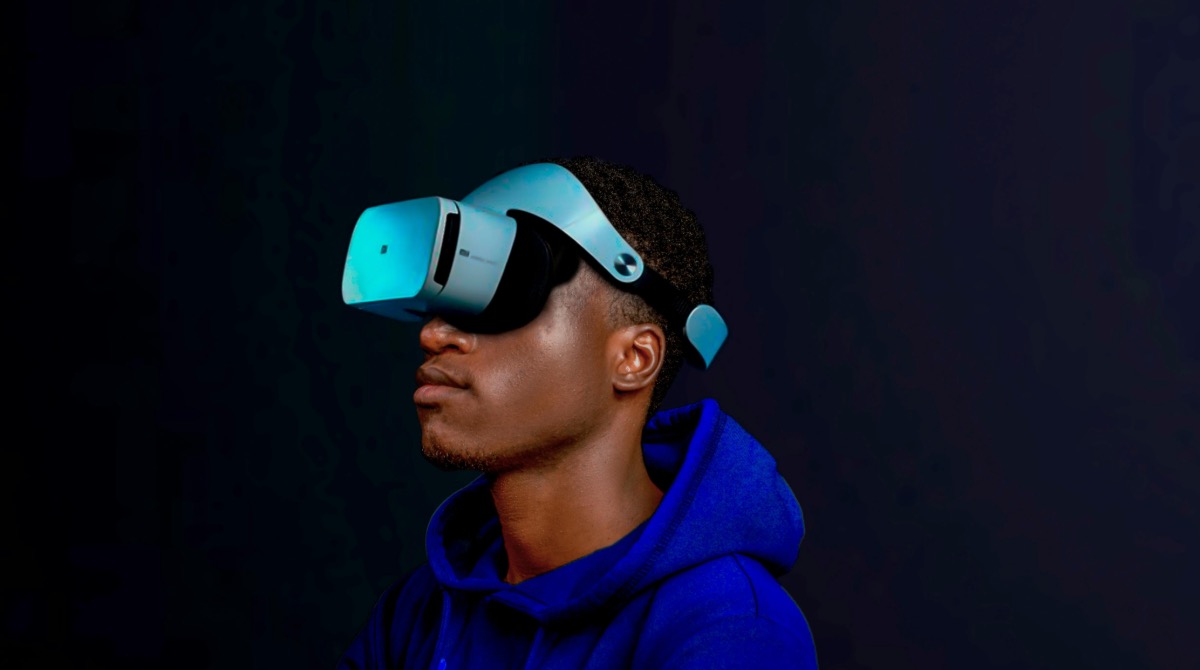 A student wearing a VR headset