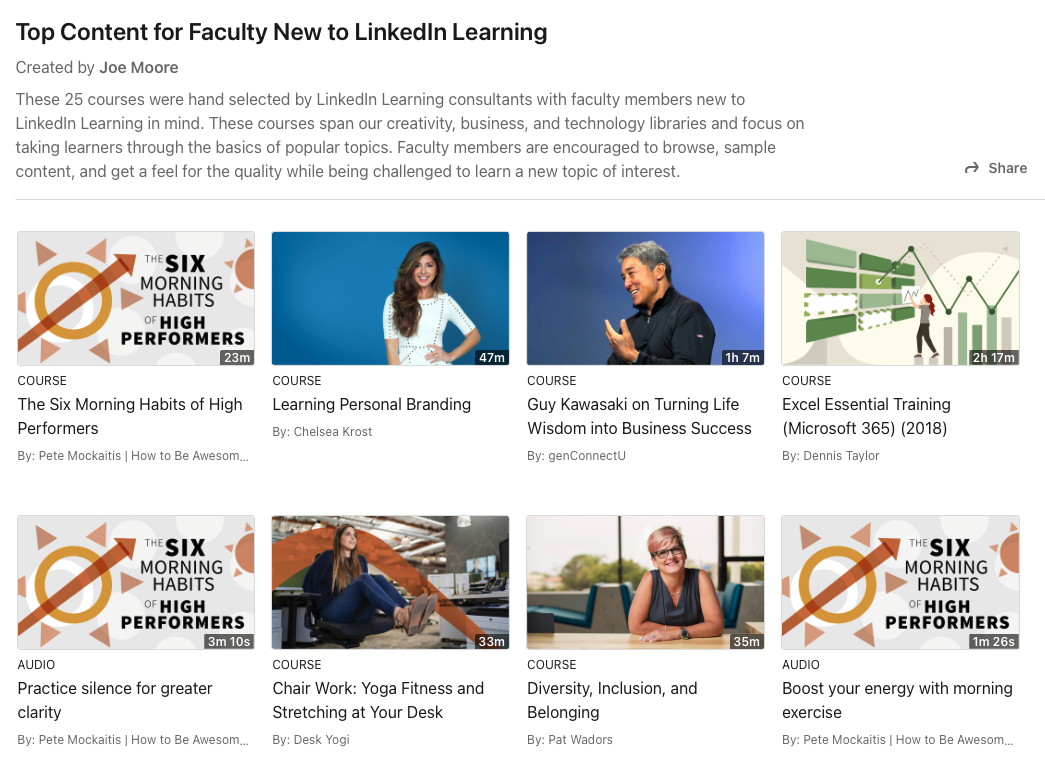 Click on this screenshot of the top content for faculty new to LinkedIn to visit the collection